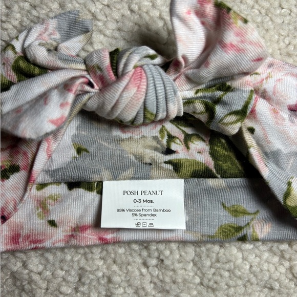 Posh Peanut Pink and Gray Floral knotted Gown with Headband Bow - Picture 12 of 13